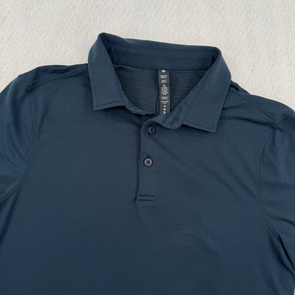 Lululemon Mens Small Evolution Polo Shirt Navy Blue Short Sleeve Athleisure